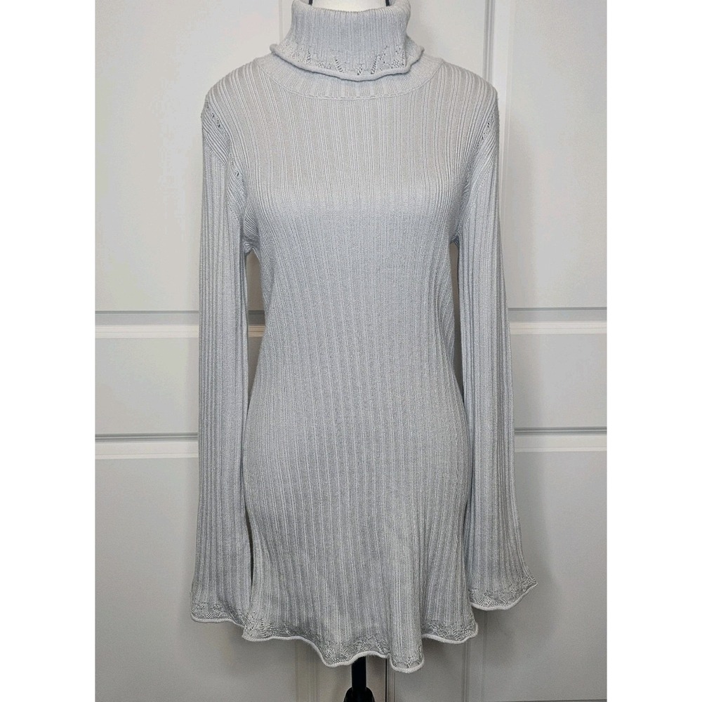 NWT Free People Knit Longsleeve Turtleneck Mini Dress Size Large Frost Gray